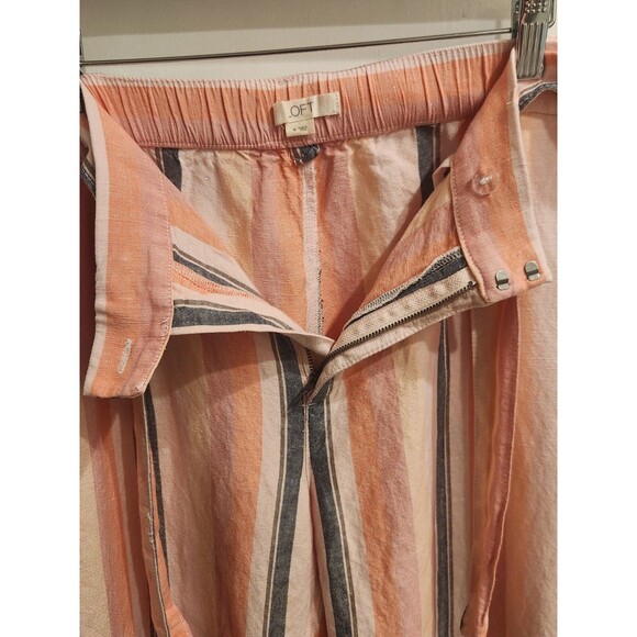 Loft SizeMedium Linen Blend Striped Tie Waist Wide Leg Pocket Pants Coastel - Picture 4 of 11